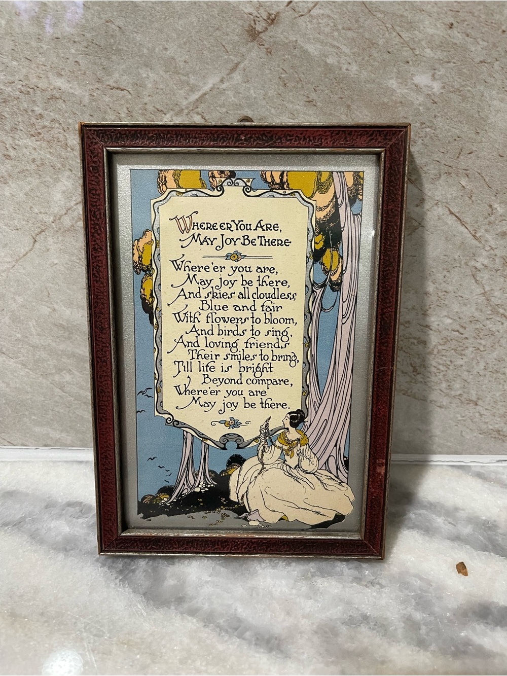 “Where ‘er You Are" Poem Antique Motto Print - 4.5 x 6.5 Framed Victorian 1925